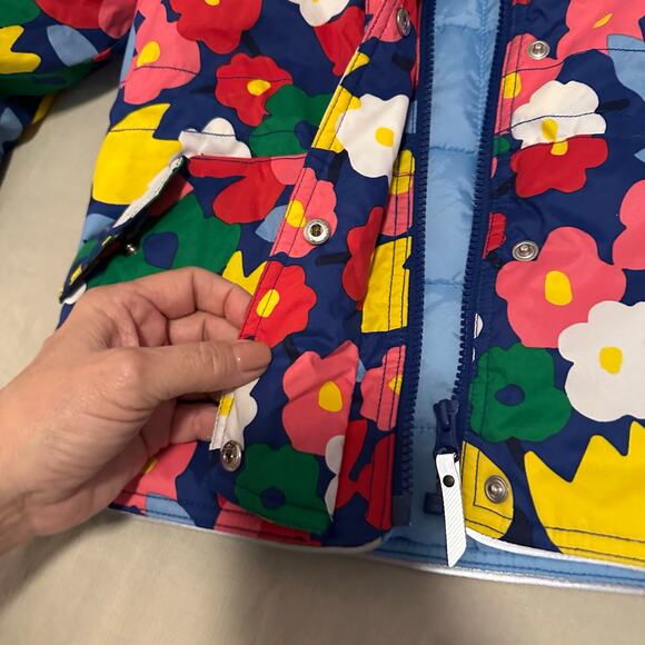 Hanna Andersson Journeys End Quilted Jacket Girls Size 4 Blue Floral Hood - Picture 4 of 10